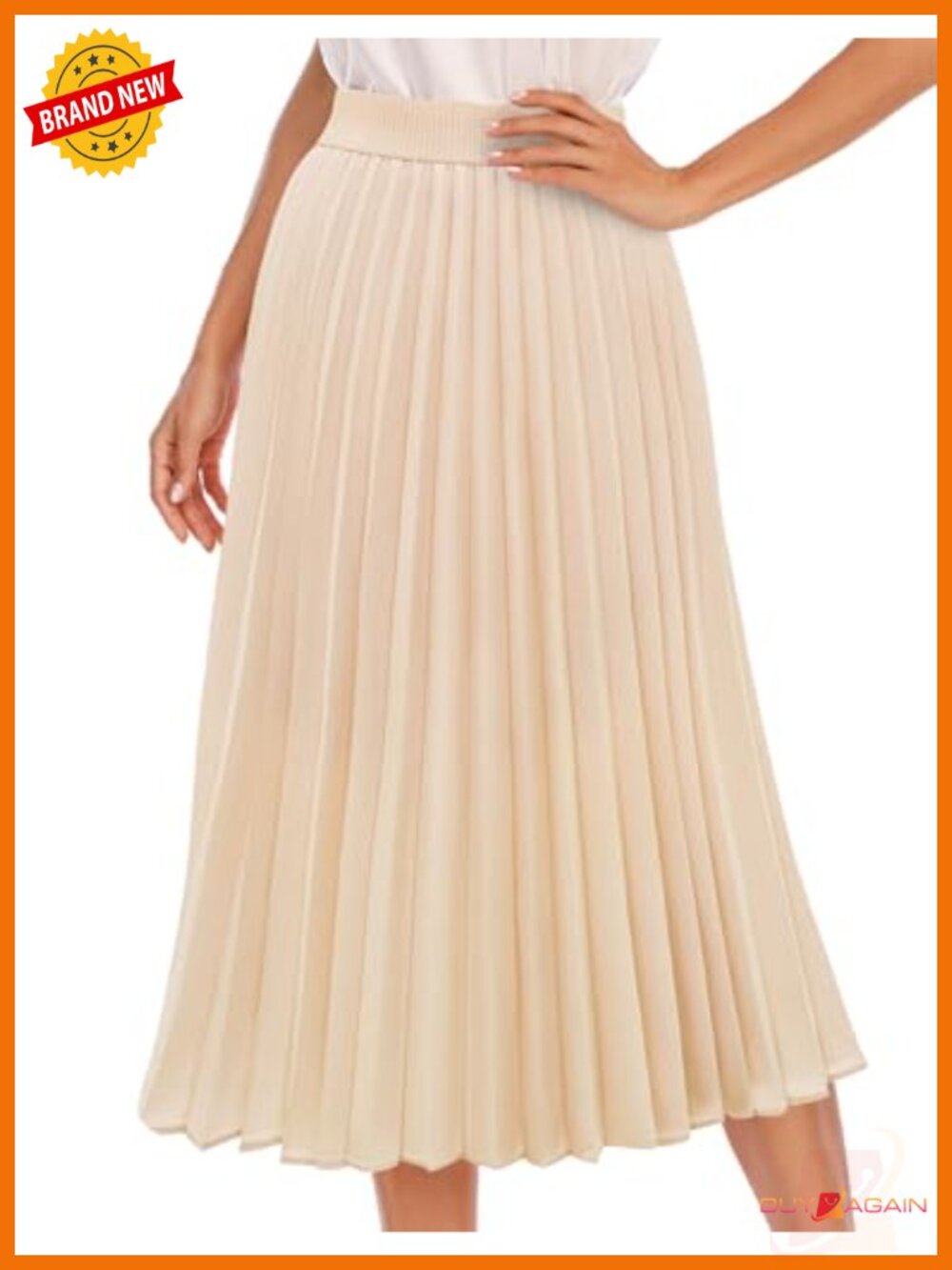 Pleated Midi Skirt Women A-Line Chiffon High Waisted Elastic